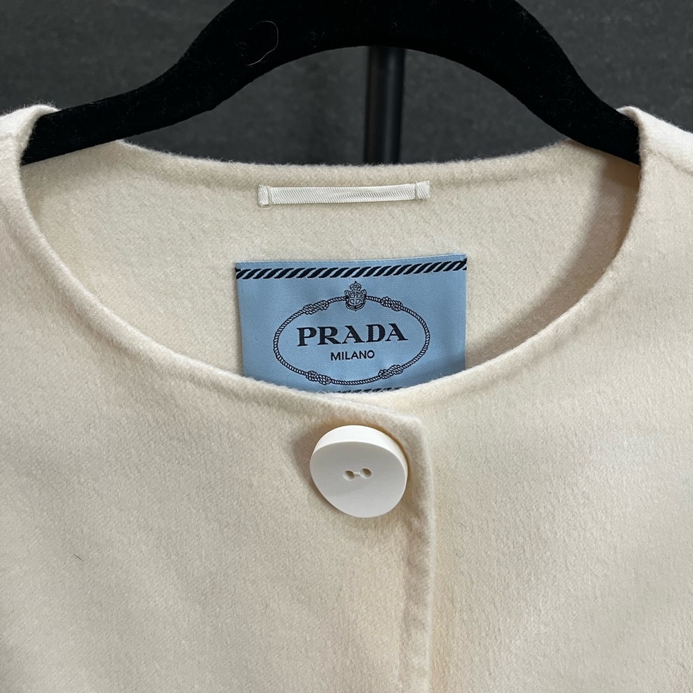 Prada Wool Collarless Coat Off White Size 42 - Picture 5 of 16